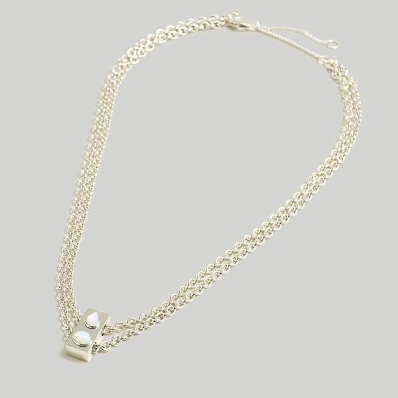 Madewell Stone Collection White Opal Double Chain Necklace in Sliver 42$ - Picture 2 of 4
